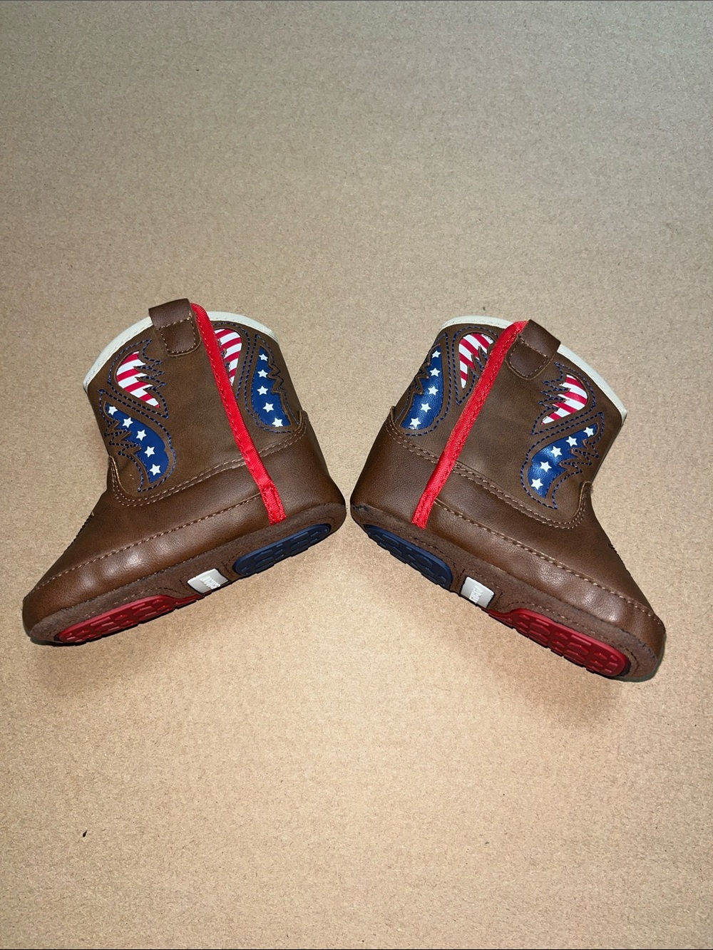 Ariat Brown Kids Western Boots with Red, White & Blue Star Accent